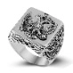 Vintage silver eagle signet ring for men featuring an engraved square face and carved sides - US 7 / AJZ122 Silver