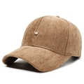 Deep brown corduroy baseball cap with herringbone texture and gold crown emblem - Adjustable / Deep Beige
