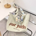 Sac cabas en toile vert menthe à doublure florale et imprimé Our Faith brun - Vert