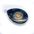 Teardrop green stone pendant with golden mandala inlay and silver metal edge trim - No.8-Mandala Pattern
