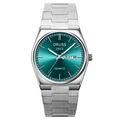 Luminous business men's quartz watch with emerald sunray dial and steel bracelet - Silver Case Green Dial