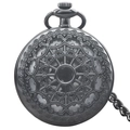 Vintage gunmetal heart cutout pocket watch with intricate concentric circular texture - Black - Concentric Heart Hollow