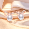 Elegant rose gold bow stud earrings with sparkling zircon and round white pearl - Rose Gold Bowknot Pearl Stud Earrings (C7)