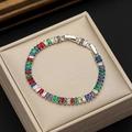 Pulsera tenis arcoíris con circonitas de corte cuadrado y acabado en plata fina - 18cm+Extensión Chapado en Platino Circón Verde