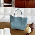 Blue woven tote bag with sturdy round handles for summer vacation or beach travel - Large / Haze Blue