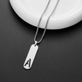 Silver stainless steel necklace with a rectangular pendant featuring an openwork letter A - Letter A