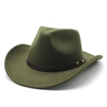 Army green wool felt western cowboy hat with brown leather band and gold rivets - M (56-58cm) / Army Green