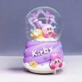 Purple Kirby music box crystal ball with 3D cartoon figures on a spiral textured base - Large (Internal Rotation/Snow/LED/Music) / Kirby (Purple Base)