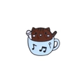 Cute enamel pin featuring a brown cat in a light blue teacup with a metal base - Blue Cup Brown Cat (C1958-13)