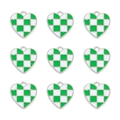 Green and white checkered heart charms with silver metal frame for DIY jewelry - Silver Tone Green White Checkerboard Heart