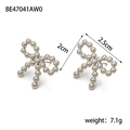 Minimalist butterfly bow stud earrings in silver finish with metal beads design - BE47041AW0 Silver Beaded Bowknot