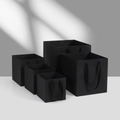 Set of five matte black gift bags with ribbon handles in various sizes for luxury packaging - 15x15x15cm / Black