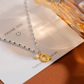 Silver bead chain bracelet with gold letter Q pendant and round zircon charm - Silver Letter Q