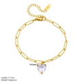 Golden stainless steel chain bracelet featuring a purple heart zircon pendant for women - Large Heart Crystal (N306) / Gold