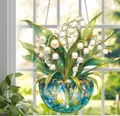 Hanging lily of the valley acrylic suncatcher with white flowers for window decor - Lily of the Valley 02