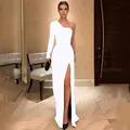 Robe de soirée blanche à une épaule, manches longues et fente haute pour occasions formelles - L(US 12) / Blanc
