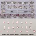 Pink flatback glass nail art rhinestone kit in 21 grids box with heart and moon shapes - Light Pink (1400 Big / 5040 Small)