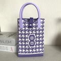 Purple and white houndstooth knitted tote bag with number 8 and leather handles - Lucky 8 Purple