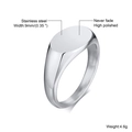 Polished silver stainless steel signet ring with a flat 9mm oval top for engraving - US 6 / Oval Signet Style / Steel