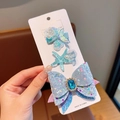 Trois barrettes thème océan avec queue de sirène et étoile de mer en bleu et arc-en-ciel - Style Grand Nœud Bleu et Élément Océan (X136)