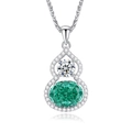 Elegant S925 silver gourd necklace with emerald green gemstone and white zircon pendant - Paraiba Green