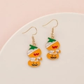 Halloween pumpkin mummy earrings in vibrant orange and white with golden metal hooks - Pumpkin Mummy