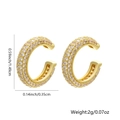 Detailed view of U-shaped gold cuff earrings with micro-paved zircons and precise dimensions - Style 1 (White Zirconia)