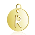 Pendentif rond en acier inoxydable doré avec lettre R majuscule évidée et polie - Or Lettre Creuse R (T514G-R)