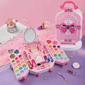 Coffret de maquillage lavable pour enfants avec trousse rose à nœud et cosmétiques variés - Mallette Cosmétique Portable Coeur