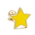 Star-shaped gold ear stud with vibrant yellow enamel finish and screw-back ball closure - Yellow Pentagram