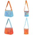 Sky blue and orange large mesh beach bags for children toy storage in multiple shapes - Orange/Blue Shoulder Mesh Bag + Mesh Bucket 4-Piece Set