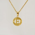 Round 18K gold-plated stainless steel letter E pendant necklace with sunburst texture - Letter E
