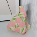 Chic cream knitted knot bag featuring pink tulip floral patterns for wedding favors - Pink Tulip