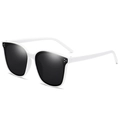 Chic white square frame sunglasses with black lenses and three-dot metal rivets - Three Dots White
