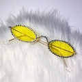 Retro Y2K daisy yellow sunglasses with gold rhinestone metal frames on white fur - Yellow Lens Full Rhinestones