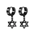 Black stainless steel hoop earrings with hexagram star pendant in minimalist punk style - Style 5 (Hexagram Pendant) / Black