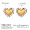Detail of two-tone heart earrings in stainless steel with dimensions and weight info - Gold and Silver Dual Color Heart Hammered Style (YYE025179-M)