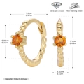 Detailed view of gold S925 silver hoop earrings with orange zircon and dimensions - 925 Silver / Gold Plated (Orange)