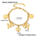 Golden stainless steel chain bracelet with Elizabeth coin charms and letter M pendants - Gold-Letter M