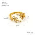 18k gold plated stainless steel leaf ring with sparkling zircons and size dimensions - Leaf Style (ZR1151G)