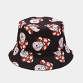 Detail of black reversible bucket hat featuring cartoon mushroom prints and fine stitching - M (56-58cm) / Black