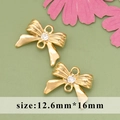18k gold plated bow pendant with central zircon stone and dual loops, size 12.6x16mm - ME5604A - Gold Bow Knot - 1pc