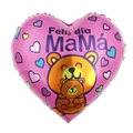 Pink heart-shaped foil balloon for Mother Day with Feliz día MaMá and cute bear print - 18 Inch Pink Mother Bear Heart Happy Mother's Day (TX026)