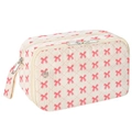 Detail of quilted pencil case with pink bow patterns and dual zipper compartments - Pink Bow (Small)