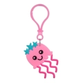 Detailed close-up of a pink PVC jellyfish keychain with blue star accents and pink clasp - Pink Jellyfish Bulb Clasp Style