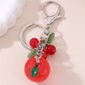 Porte-clés pomme rouge mignon avec petites baies et feuilles vertes sur fond rose - Style Pomme (ZMK0302pingguo)