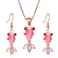 Roségold-Schmuckset mit rosa birnenförmigem Stein und diamantbesetztem Tierdesign - Roségold Abstraktes Tier (2876)