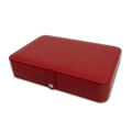 Compact red leather jewelry box with rectangular shape and secure metal clasp - Red