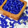 Bamboo style 6x12mm dark blue glass tube beads in a wooden tray for DIY jewelry - Deep Blue (J12#)