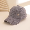 Grey faux shearling baseball cap with golden metallic M emblem for winter wear - M (56-58cm) / Dark Grey M Label
